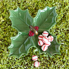 Ceramic Holly Leaf Shaped Sectioned Dish with Handle