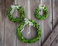 3-Piece Round Boxwood Wreath with Ribbon