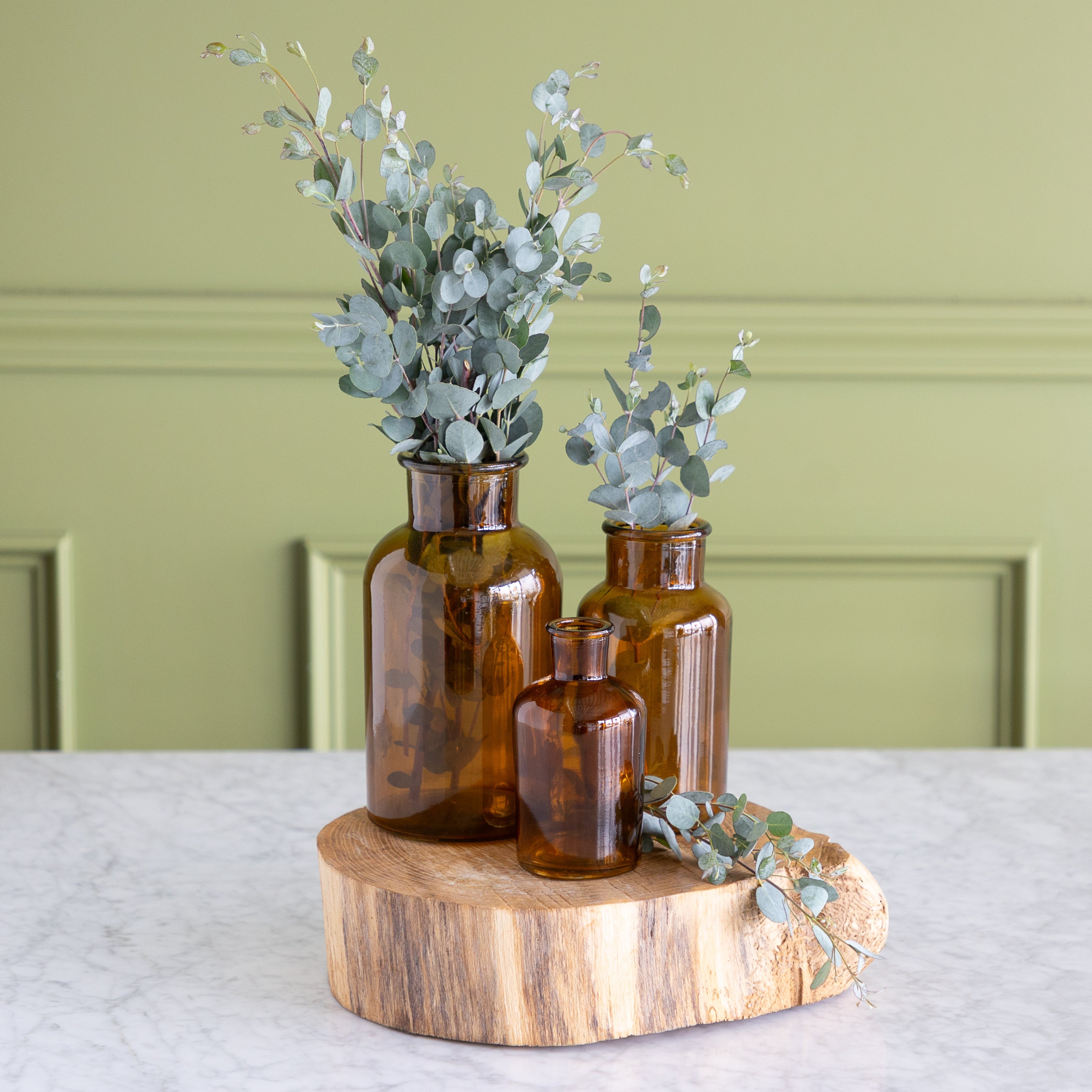 Amber Bottleneck Bud Vases
