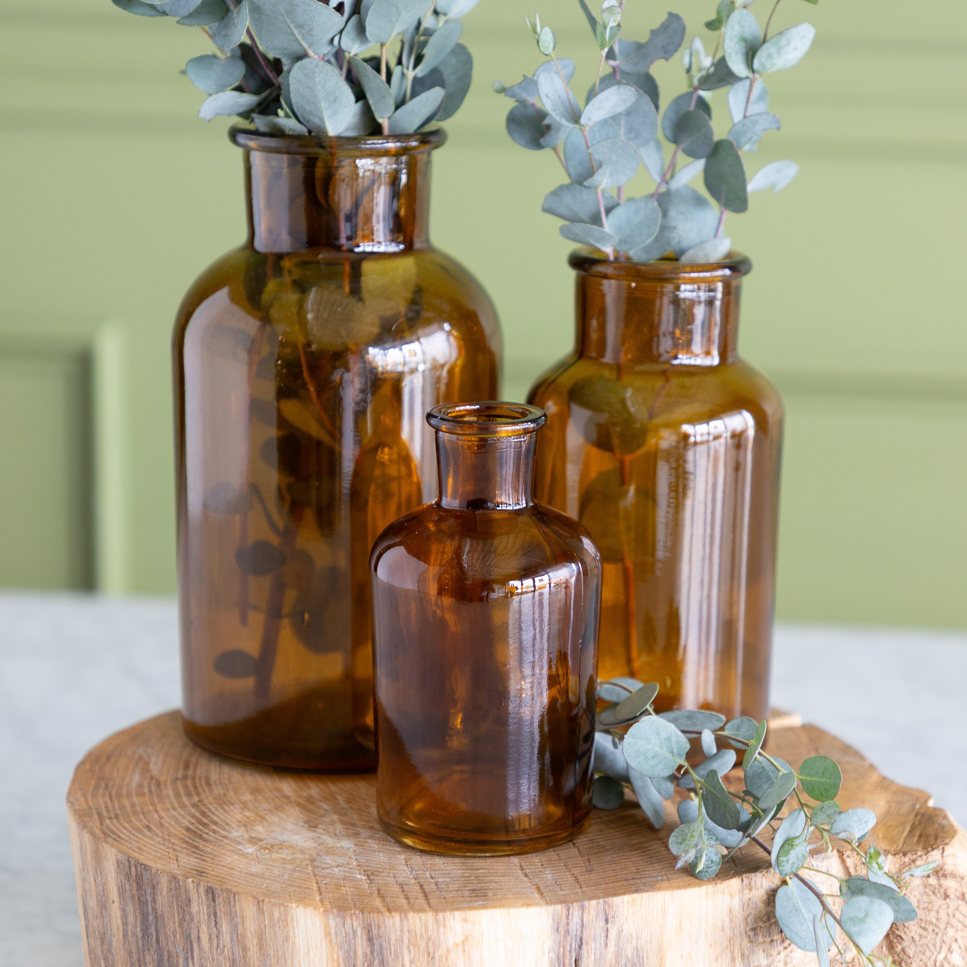 Amber Bottleneck Bud Vases