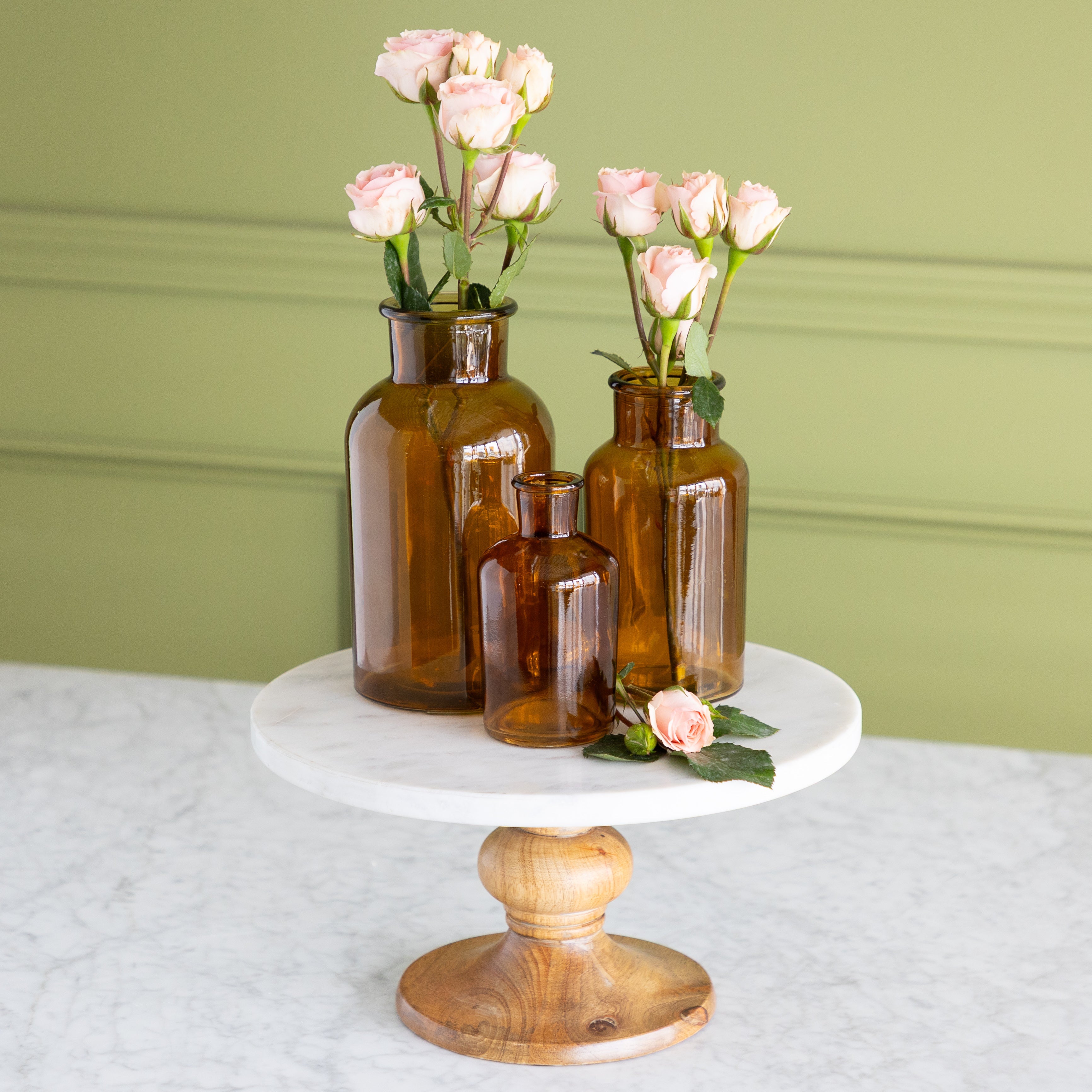 Amber Bottleneck Bud Vases