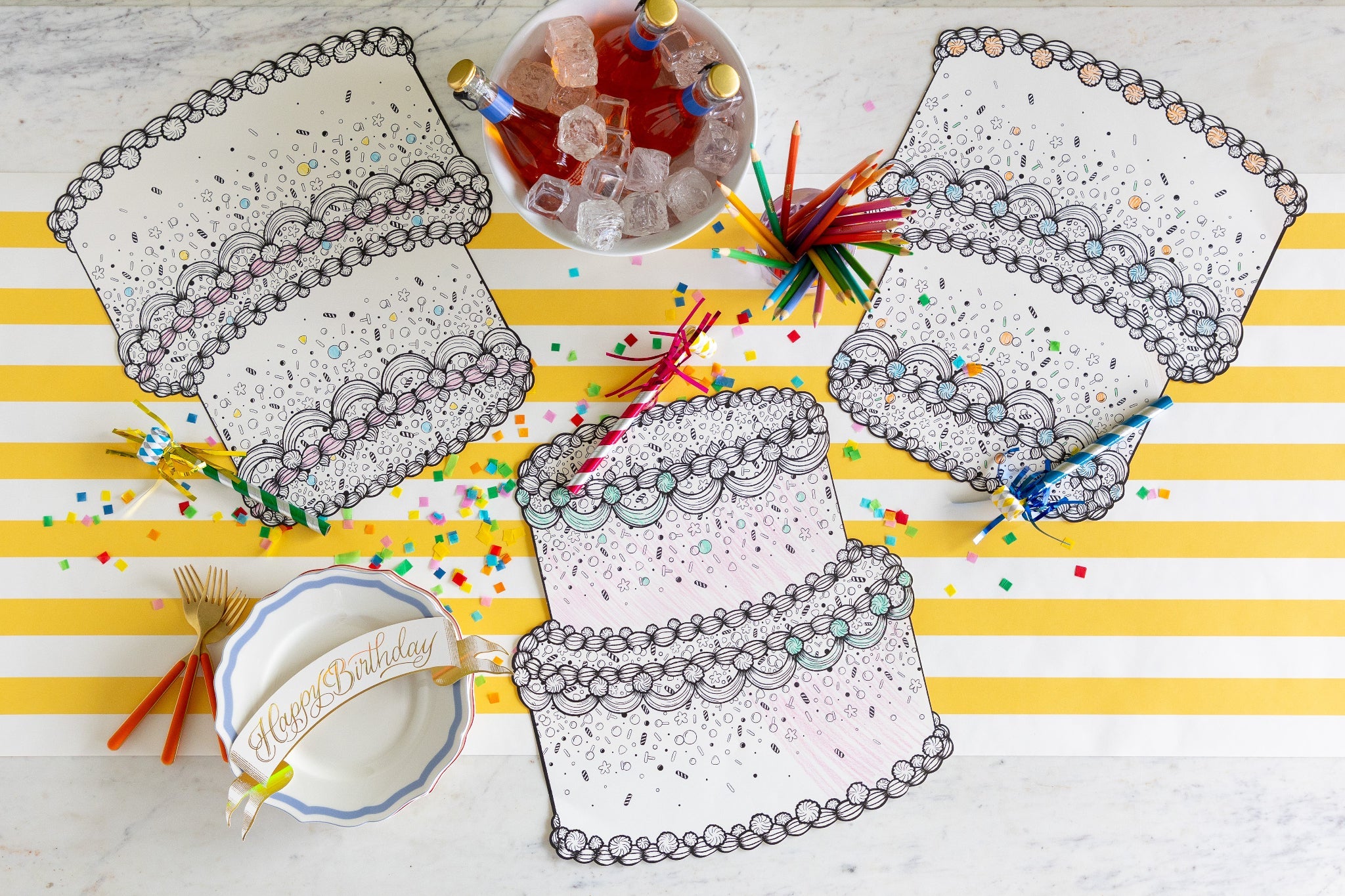 Die-cut Coloring Birthday Cake Placemat
