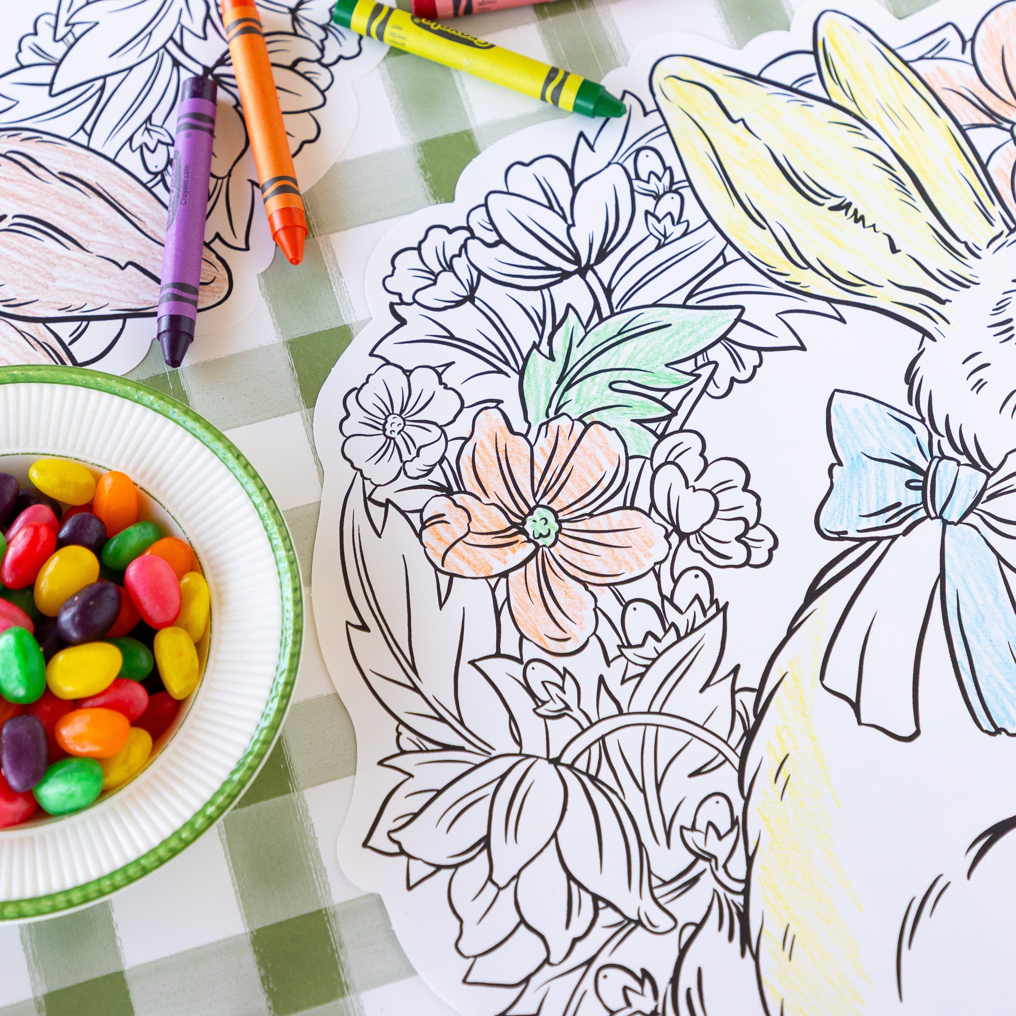 Die-cut Coloring Bunny Wreath Placemat