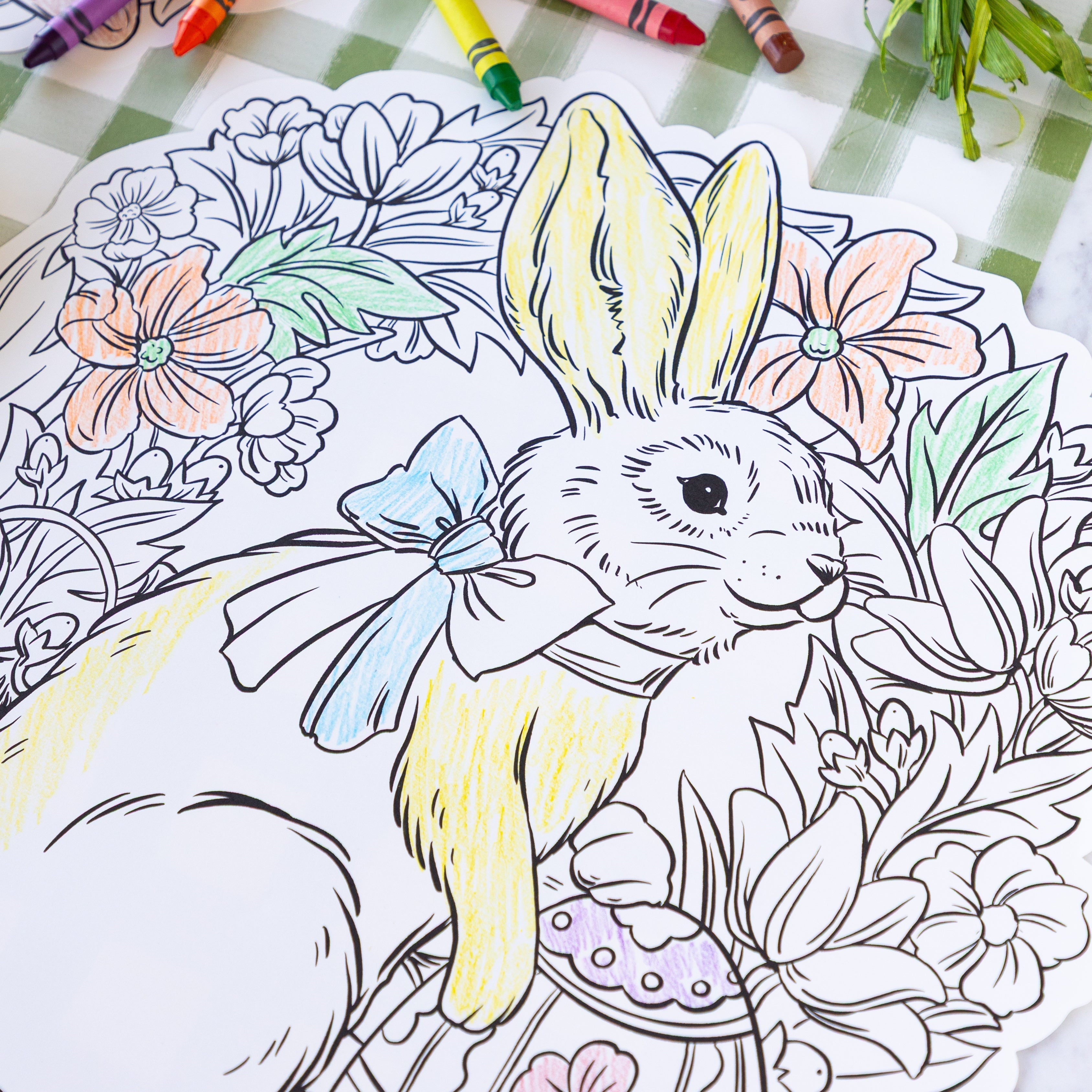 Die-cut Coloring Bunny Wreath Placemat