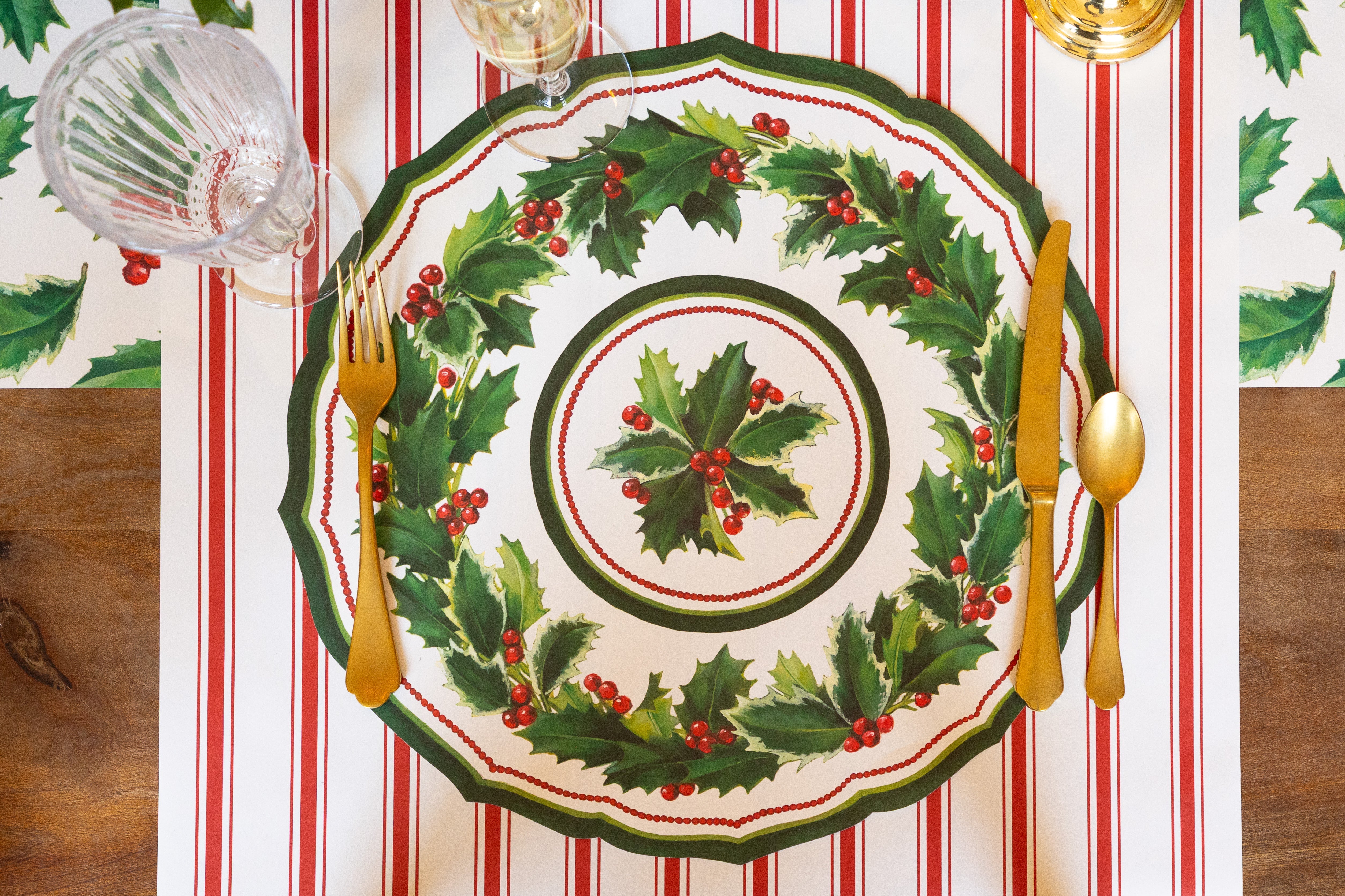Die-cut Holiday Holly China Placemat