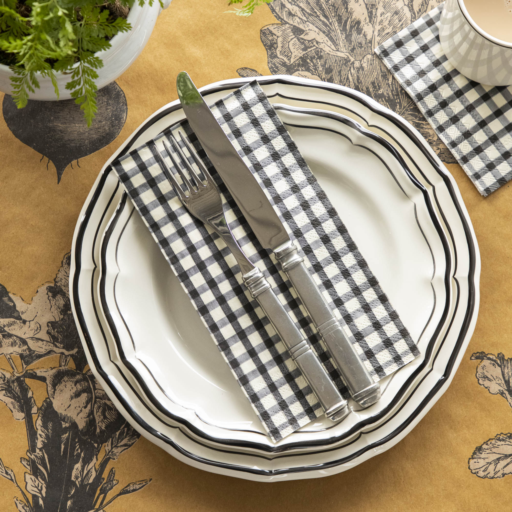 Black Painted Check Guest Napkins