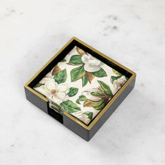 Black Beverage Napkin Holder with Gold Trim