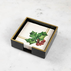 Black Beverage Napkin Holder with Gold Trim