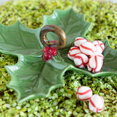 Ceramic Holly Leaf Shaped Sectioned Dish with Handle