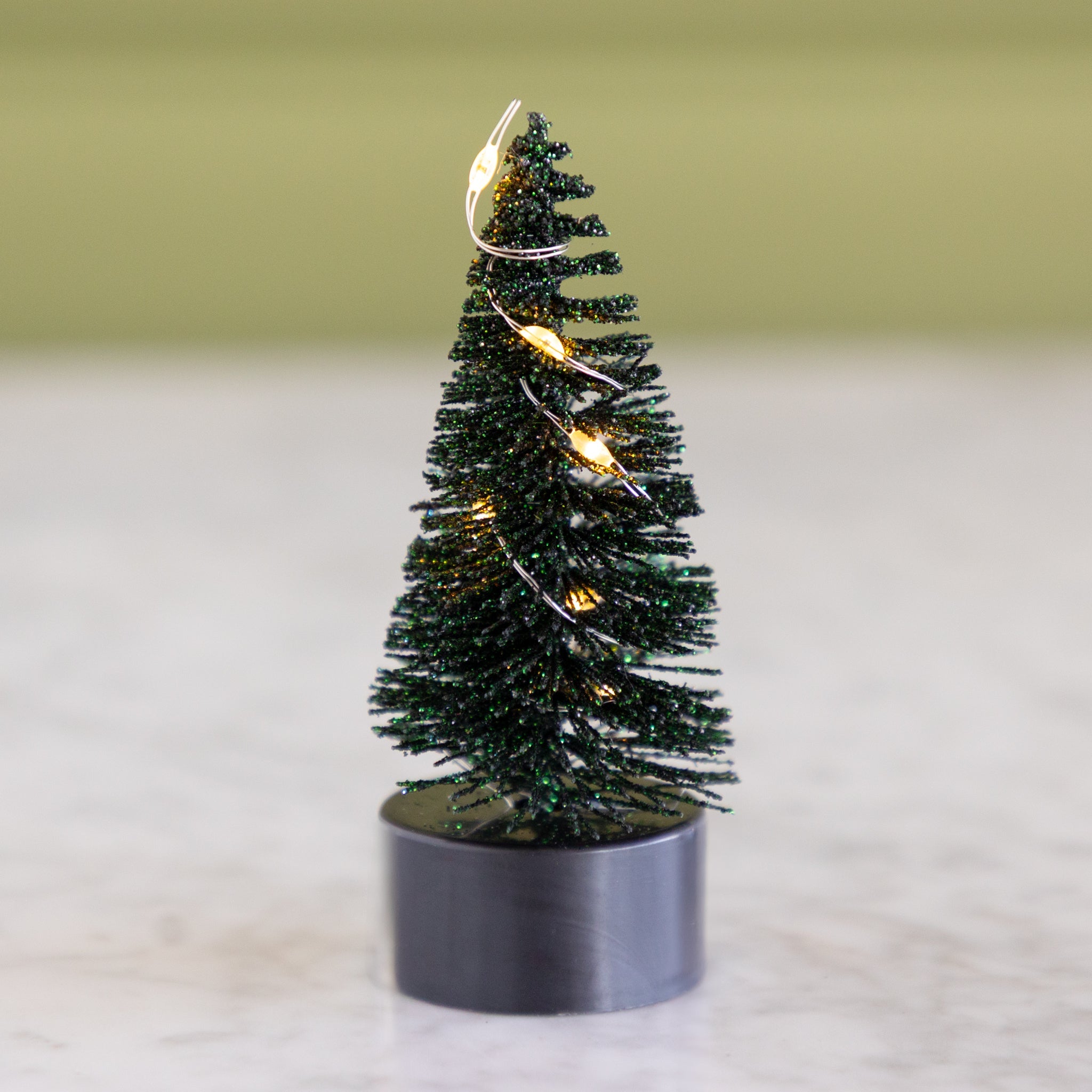 4" Light Up Green Bottle Brush Tree