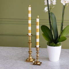 Cream & Gold Striped Taper Candles, Set of 2